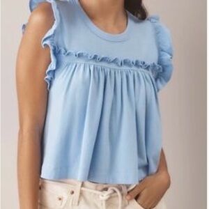 Anthropologie Sky Blue Ruffle Sleeve Blouse